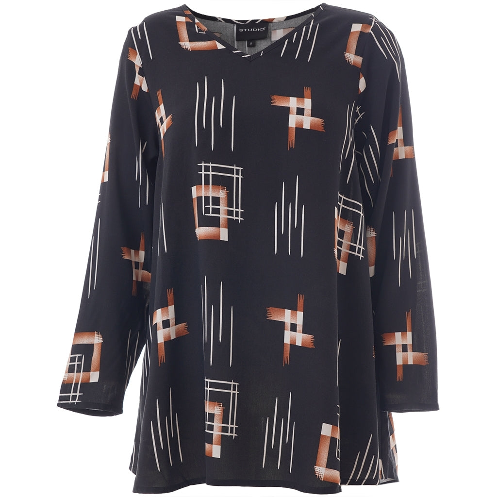 Studio SBerit Blouse Blouse Black with copper and white patterns