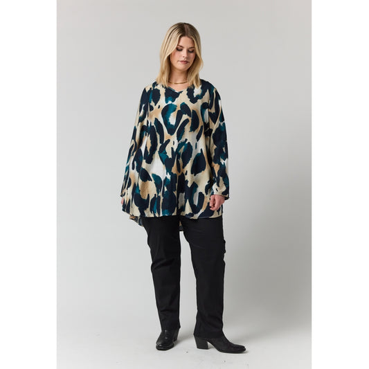 Studio SBerit Blouse Blouse Sand with black petrol clouds