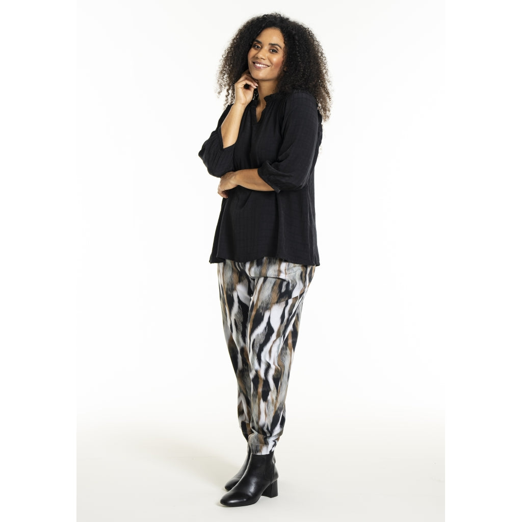 Studio SChristine Trousers WITHOUT elastic in legs Trousers Black with grey/sand skies