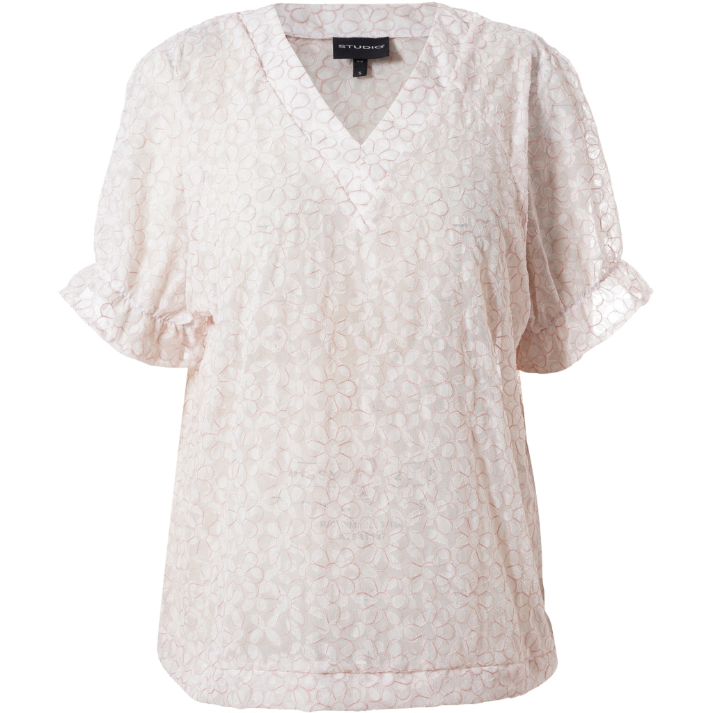 Studio SDasie Blouse Blouse White + pink stitch flower