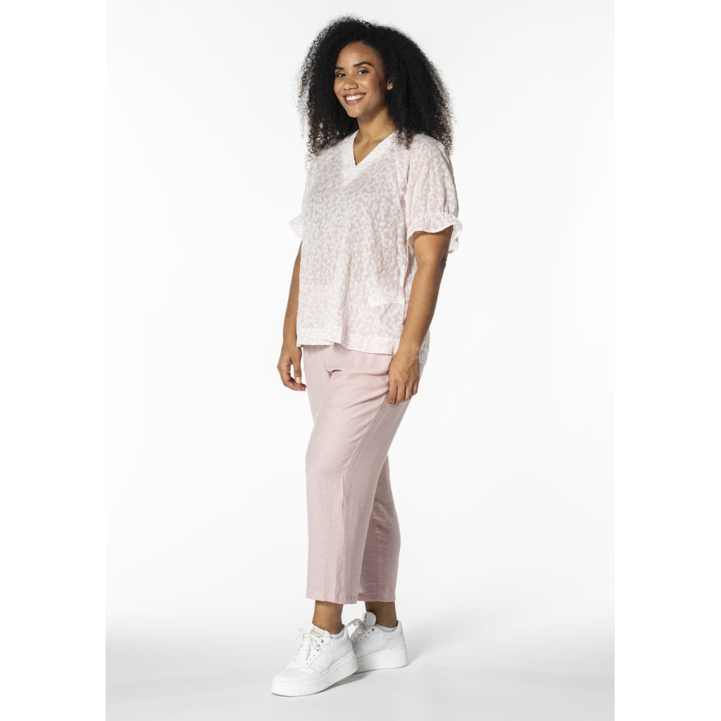 Studio SDasie Blouse Blouse White + pink stitch flower