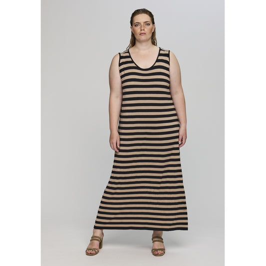Studio SDolly knit long dress Long Dress Black/sand stripe