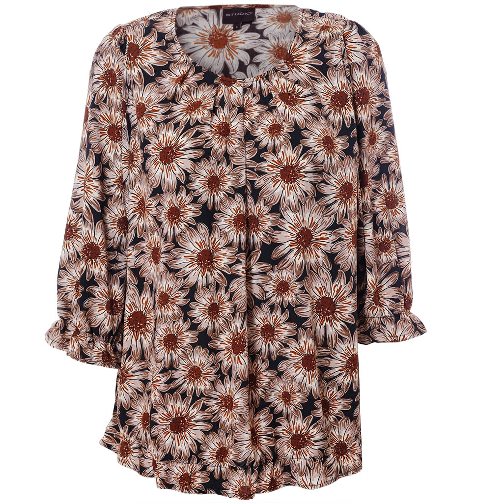 Studio SFarzana Blouse Blouse Black with brown large flowers