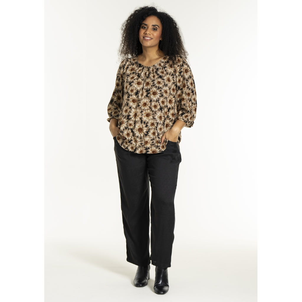 Studio SFarzana Blouse Blouse Black with brown large flowers
