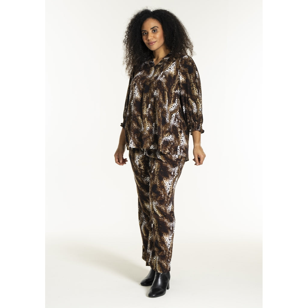 Studio SFeodora Blouse with smock neck Blouse Brown Leoprint