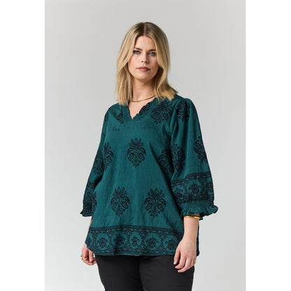 Studio SFeodora Blouse with smock neck Blouse Petrol