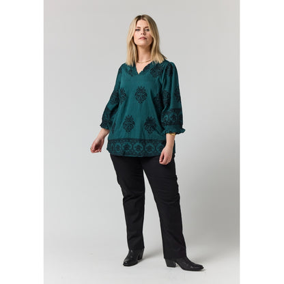 Studio SFeodora Blouse with smock neck Blouse Petrol