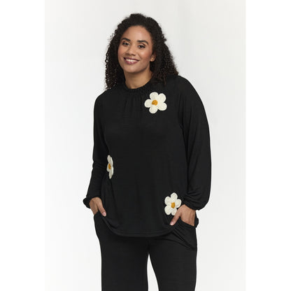 Studio SIden turtle neck blouse Blouse black with white flowers