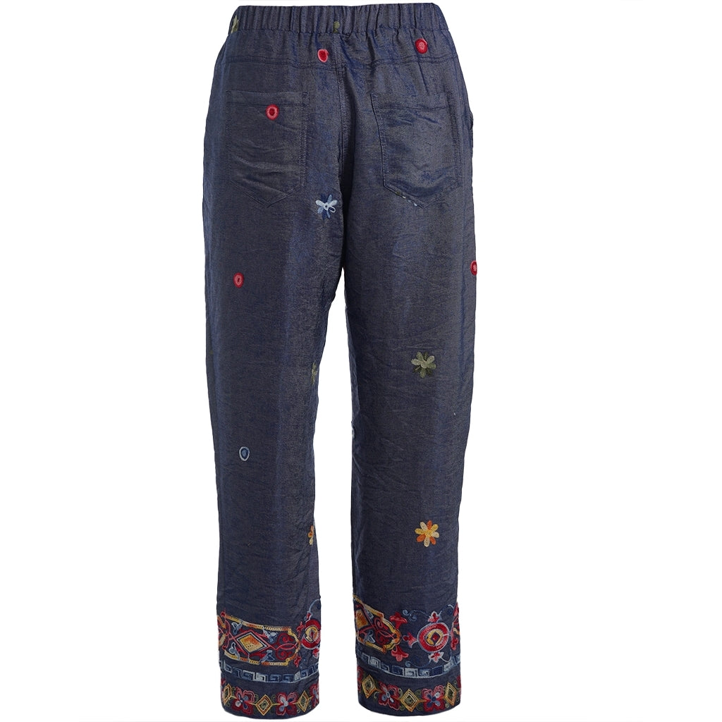 Studio SImoa Pants Pants Blue denim with red embroidery