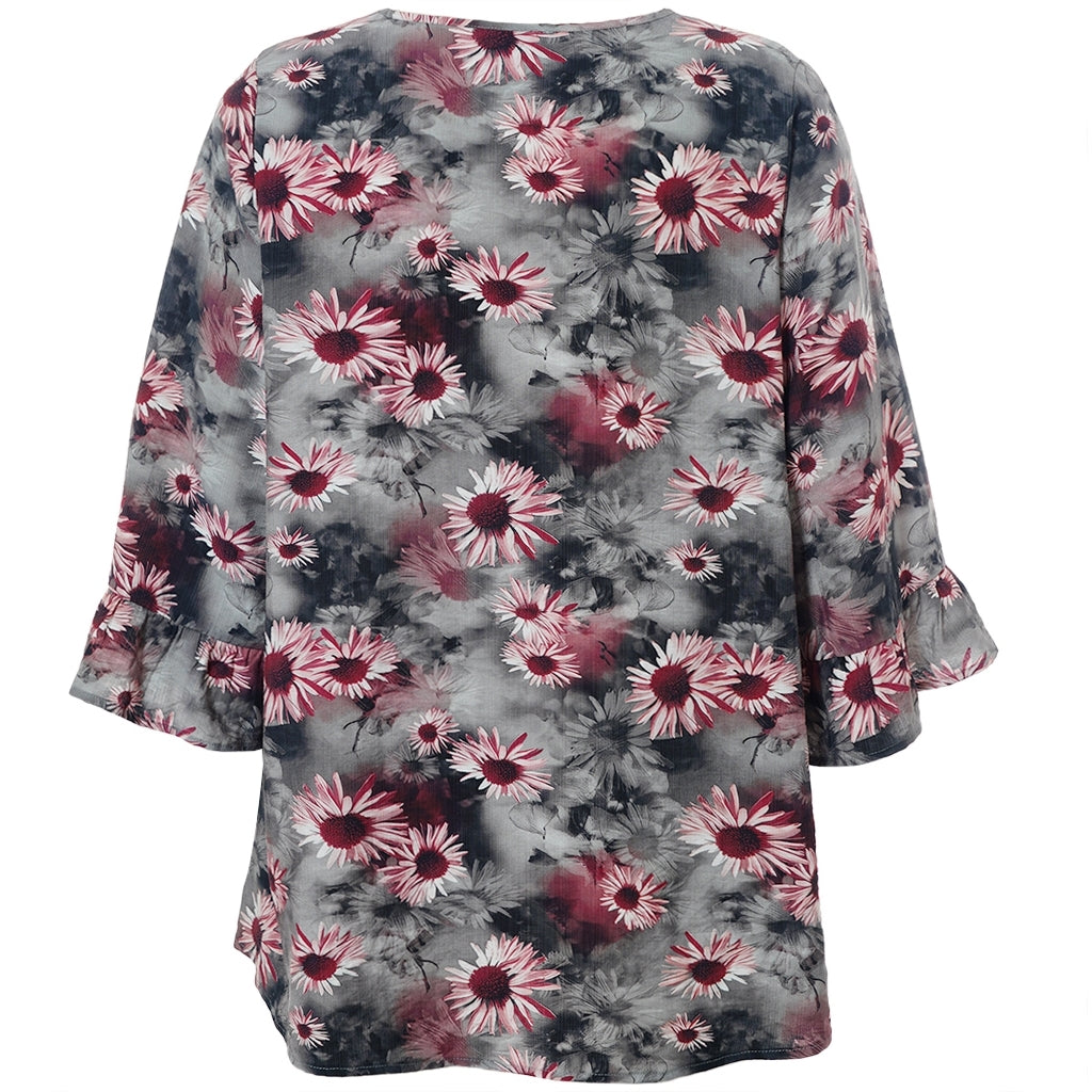 Studio STheresa Blouse Blouse Grey with bordeaux flowers