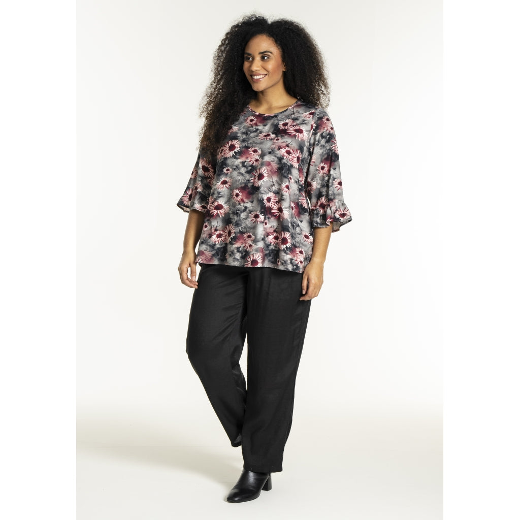 Studio STheresa Blouse Blouse Grey with bordeaux flowers
