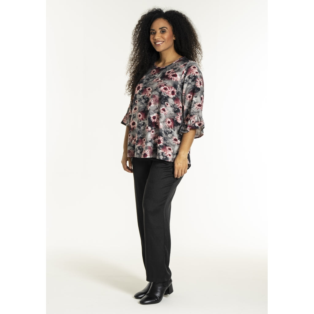 Studio STheresa Blouse Blouse Grey with bordeaux flowers