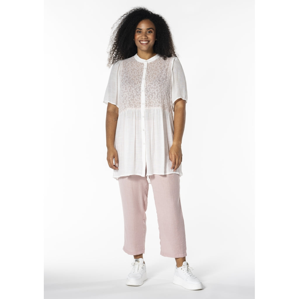 Studio Skatty Tunic Tunic White + pink stitch flower