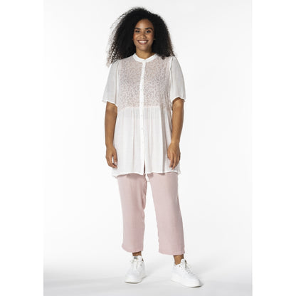 Studio Skatty Tunic Tunic White + pink stitch flower