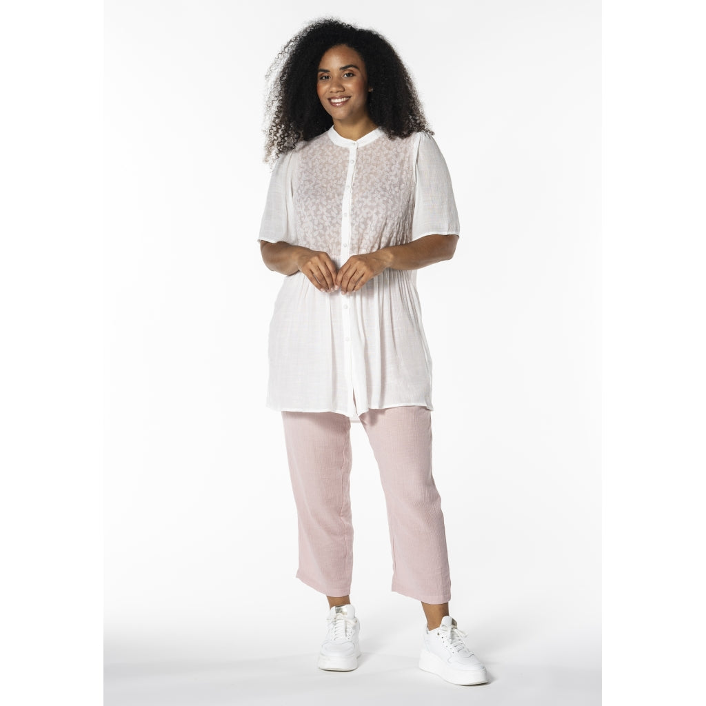 Studio Skatty Tunic Tunic White + pink stitch flower