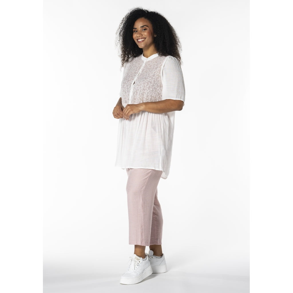 Studio Skatty Tunic Tunic White + pink stitch flower