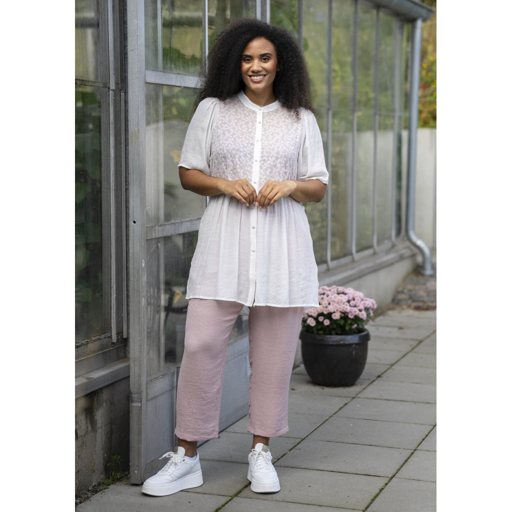 Studio Skatty Tunic Tunic White + pink stitch flower