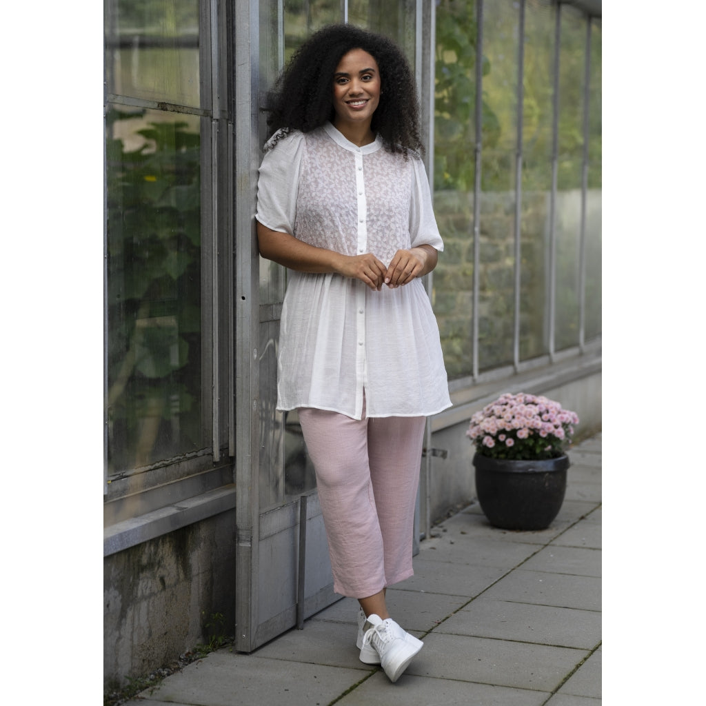 Studio Skatty Tunic Tunic White + pink stitch flower
